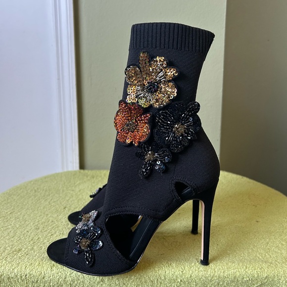 Zara Shoes - New Zara Black Embellished Sock Ankle Boots Sz 37